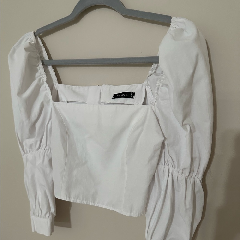 White puffy sleeve blouse cropped - Picture 4 of 4
